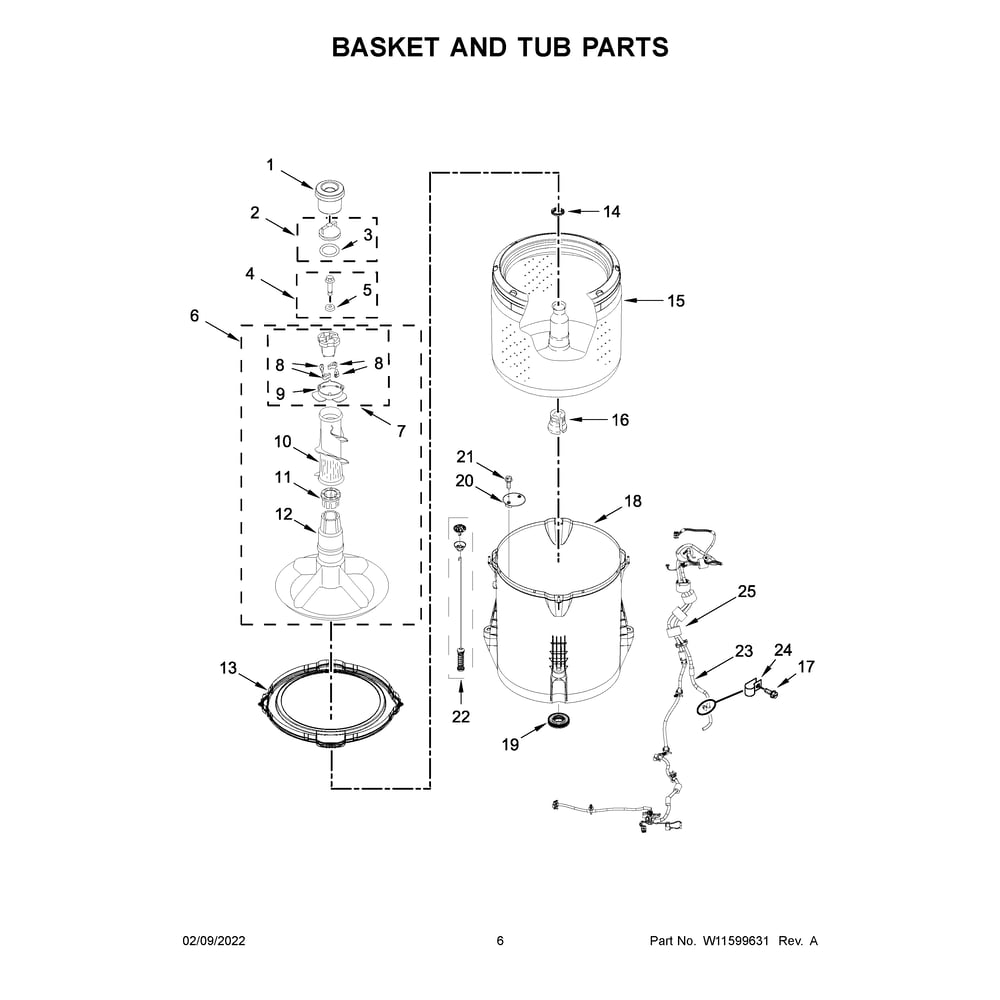 Basket And Tub Diagram and Parts List for WTW4816FW3  Whirlpool Washer