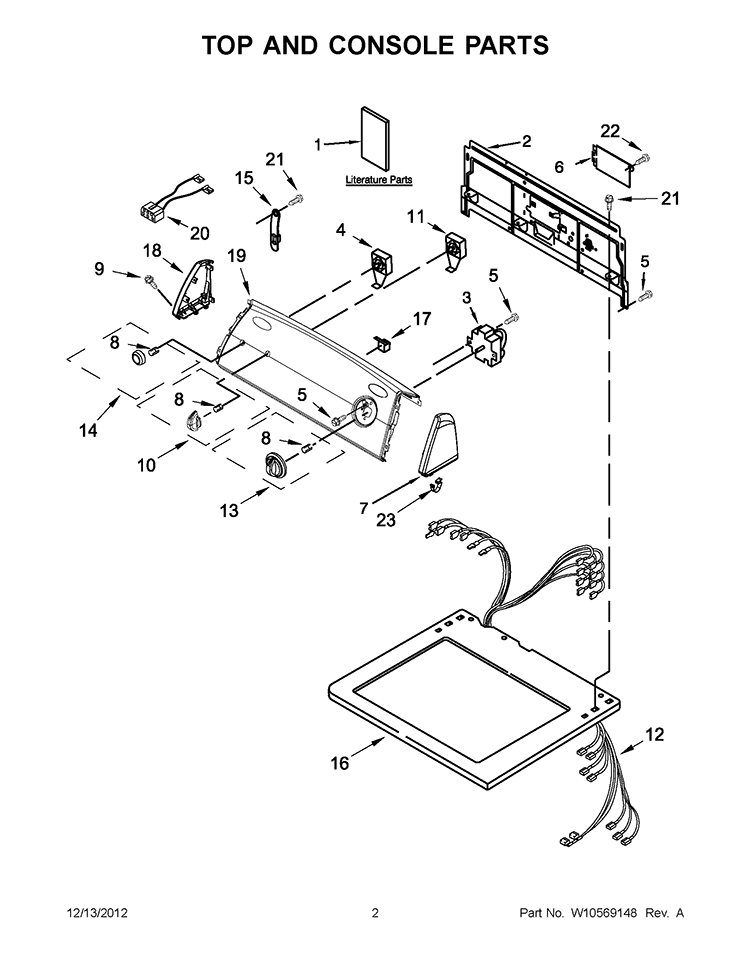 TOP AND CONSOLE PARTS Diagram and Parts List for 3LWED4800YQ1  Whirlpool Dryer