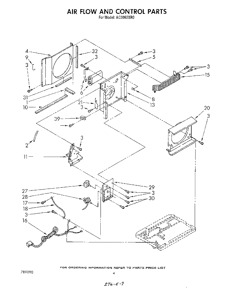 AIRFLOW AND CONTROL Diagram and Parts List for AC0062XR0  Whirlpool Air Conditioner