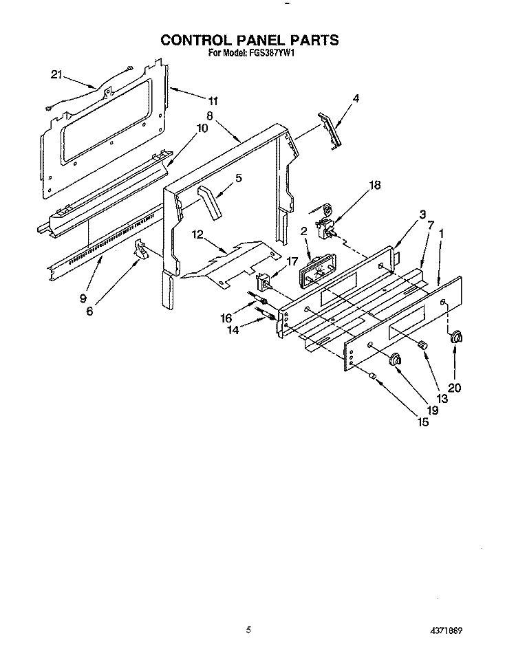 CONTROL PANEL Diagram and Parts List for FGS387YW1  Roper Range