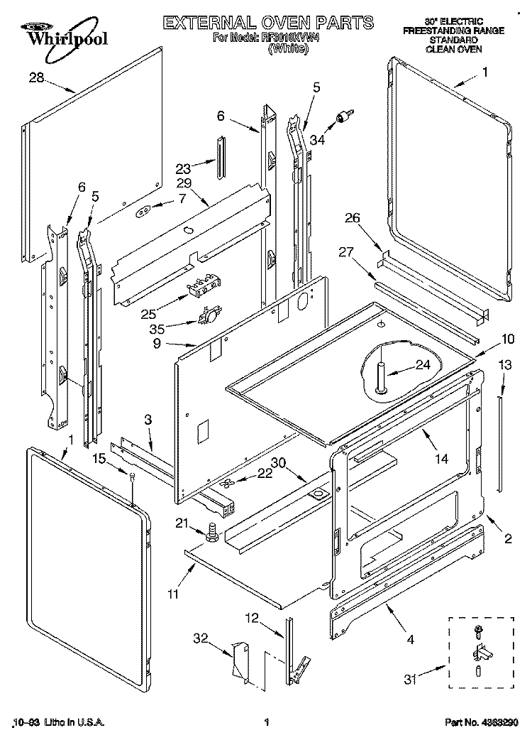 EXTERNAL, LIT/OPTIONAL Diagram and Parts List for RF3010XVW4  Whirlpool Range