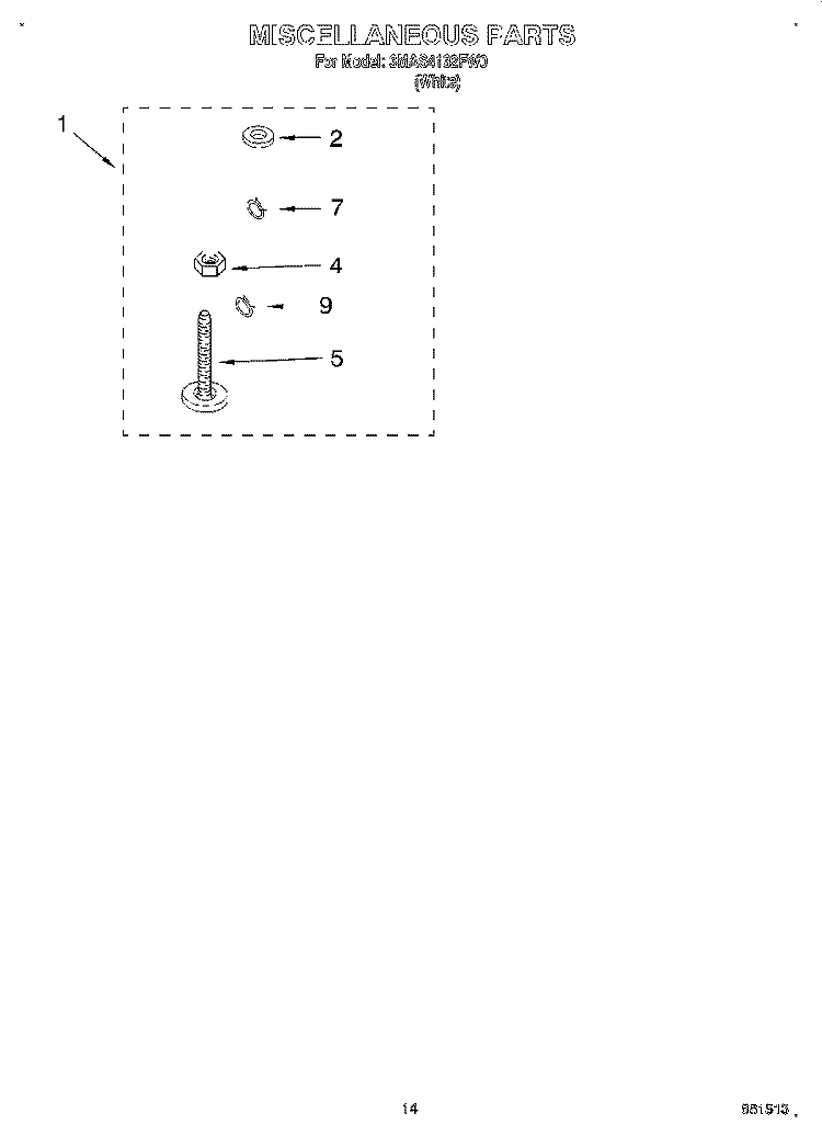 MISCELLANEOUS, OPTIONAL Diagram and Parts List for 3MAS4132FW0  Whirlpool Washer