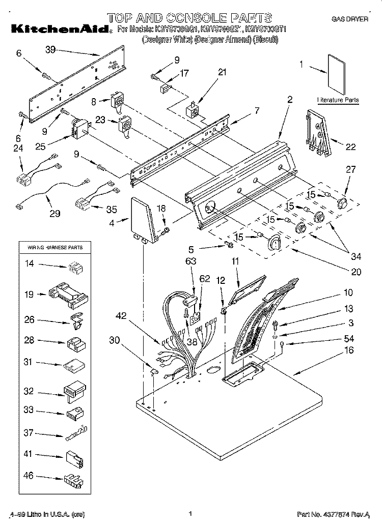 TOP AND CONSOLE, LIT/OPTIONAL Diagram and Parts List for KGYS700GQ1  KitchenAid Dryer