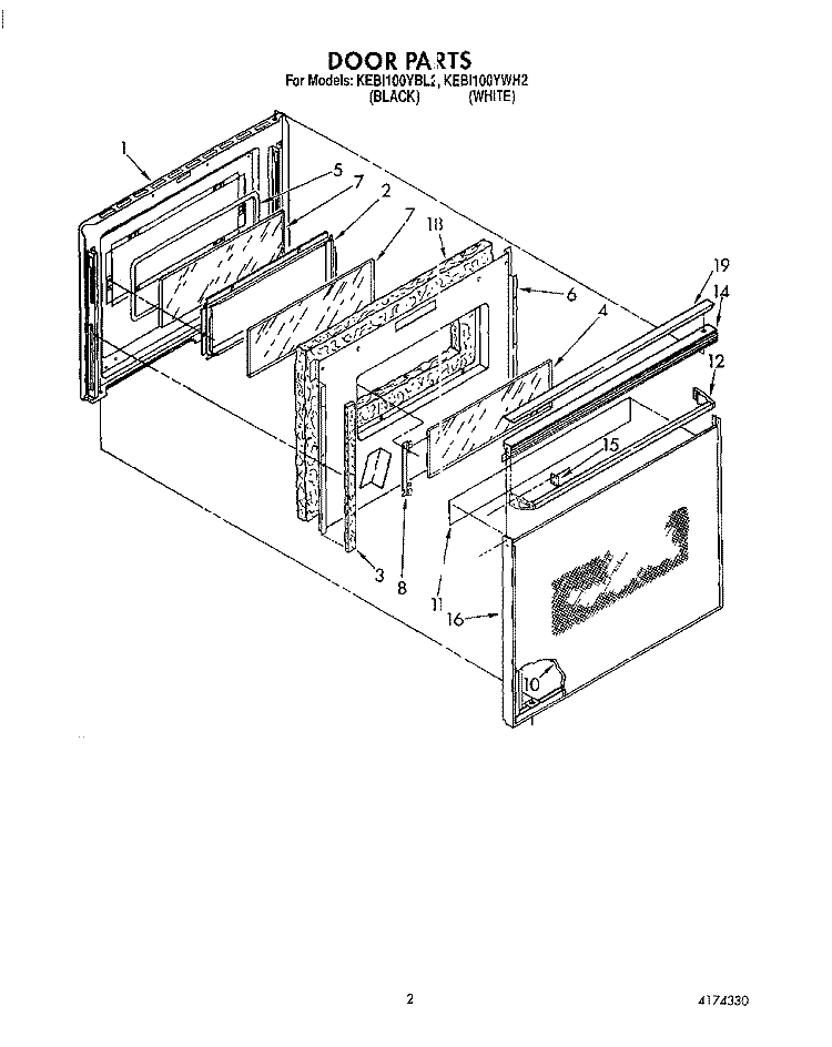 DOOR Diagram and Parts List for KEBI100YWH2  KitchenAid Wall Oven