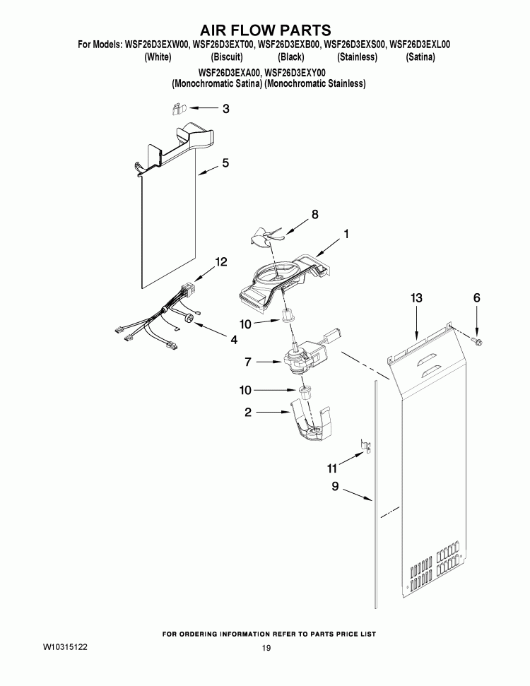 AIR FLOW PARTS Diagram and Parts List for WSF26D3EXS00  Whirlpool Refrigerator