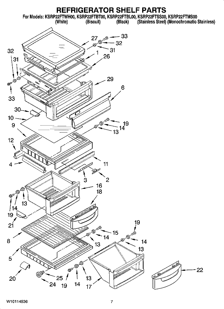 REFRIGERATOR SHELF PARTS Diagram and Parts List for KSRP22FTMS00  KitchenAid Refrigerator