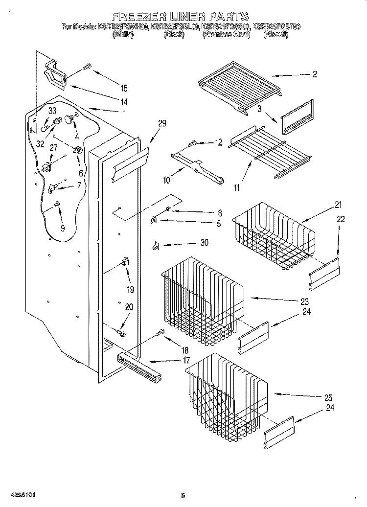 FREEZER LINER Diagram and Parts List for KSRB25FGBT00  KitchenAid Refrigerator