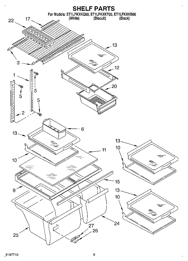 SHELF, OPTIONAL Diagram and Parts List for ET1LFKXKQ00  Whirlpool Refrigerator
