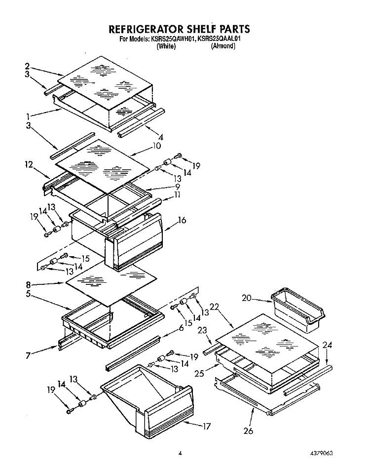 REFRIGERATOR SHELF Diagram and Parts List for KSRS25QAAL01  KitchenAid Refrigerator