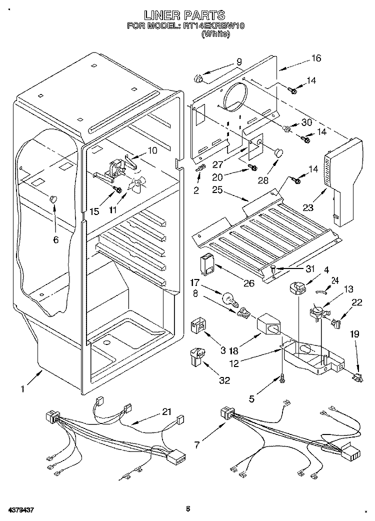 LINER, LIT/OPTIONAL Diagram and Parts List for RT14EKRBW10  Roper Refrigerator