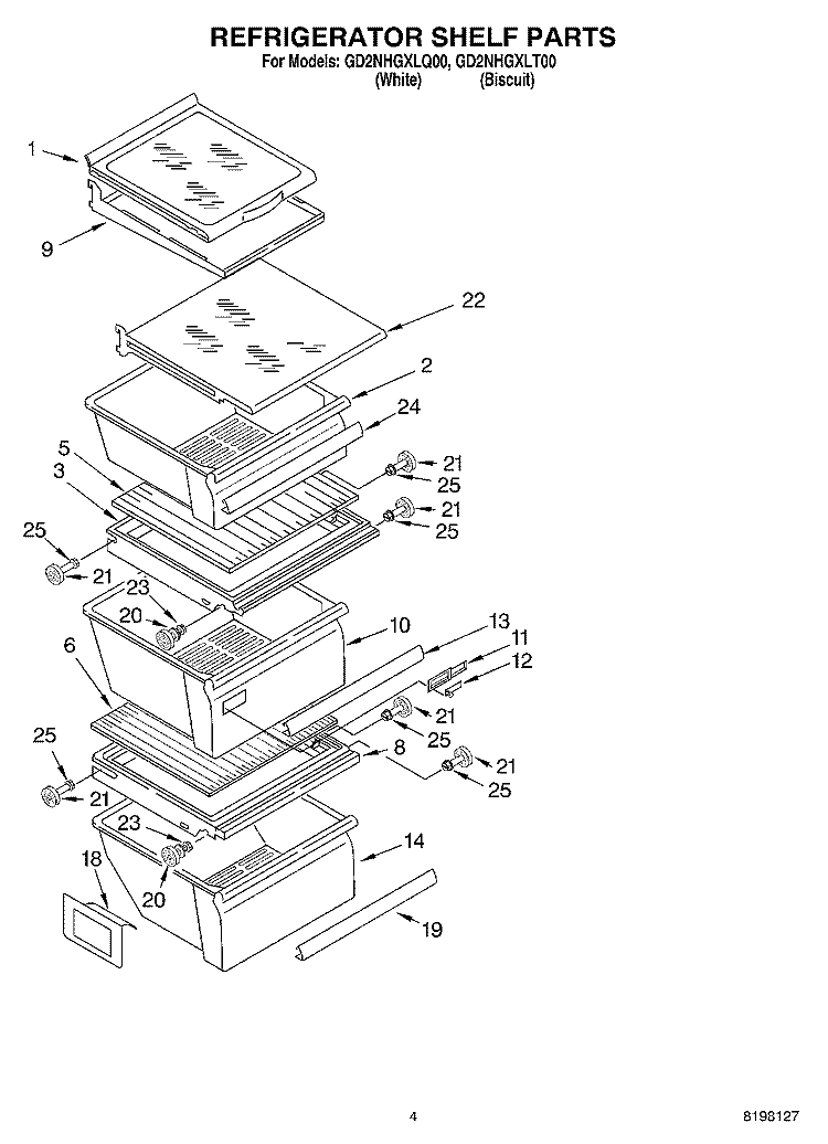 REFRIGERATOR SHELF Diagram and Parts List for GD2NHGXLQ00  Whirlpool Refrigerator