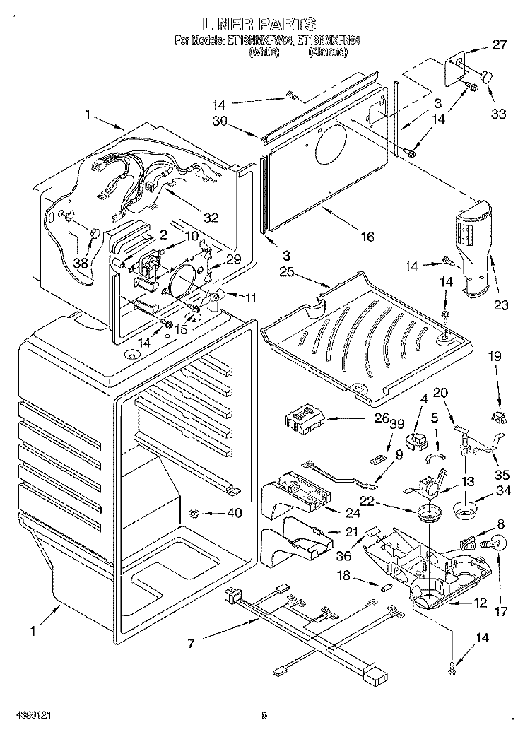 LINER Diagram and Parts List for ET18NMXFW04  Whirlpool Refrigerator