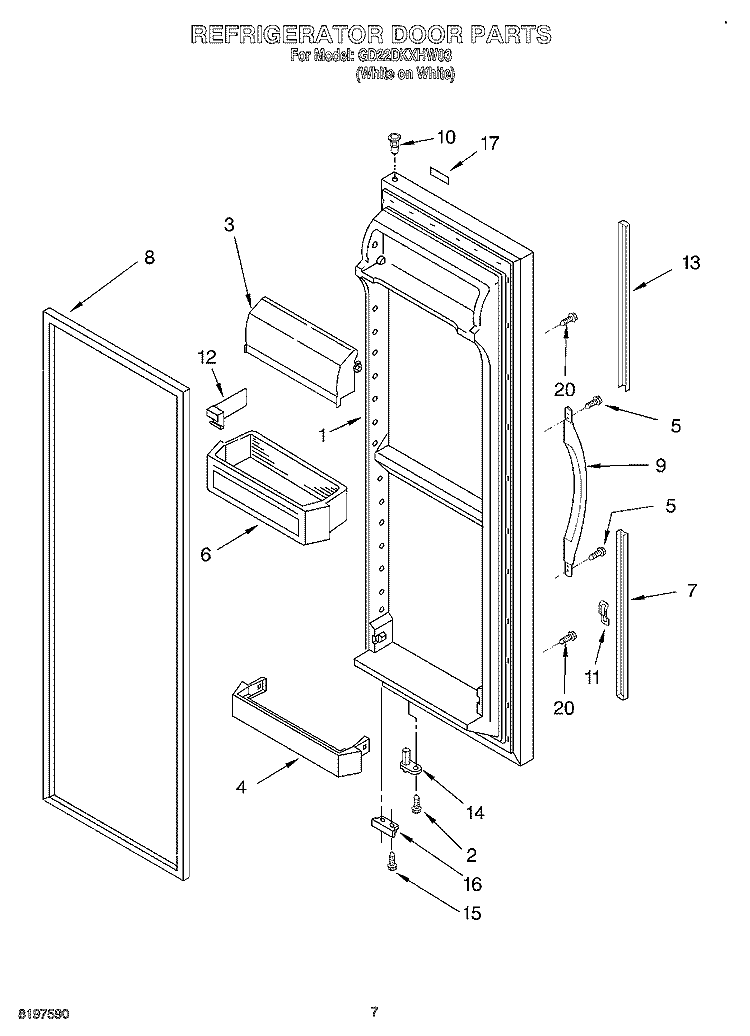 REFRIGERATOR DOOR Diagram and Parts List for GD22DKXHW03  Whirlpool Refrigerator