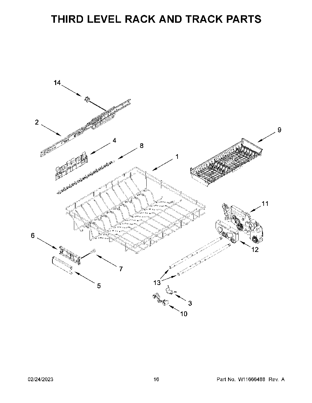 Third Level Rack And Track Parts Diagram and Parts List for KDTM704LPA1  KitchenAid Dishwasher