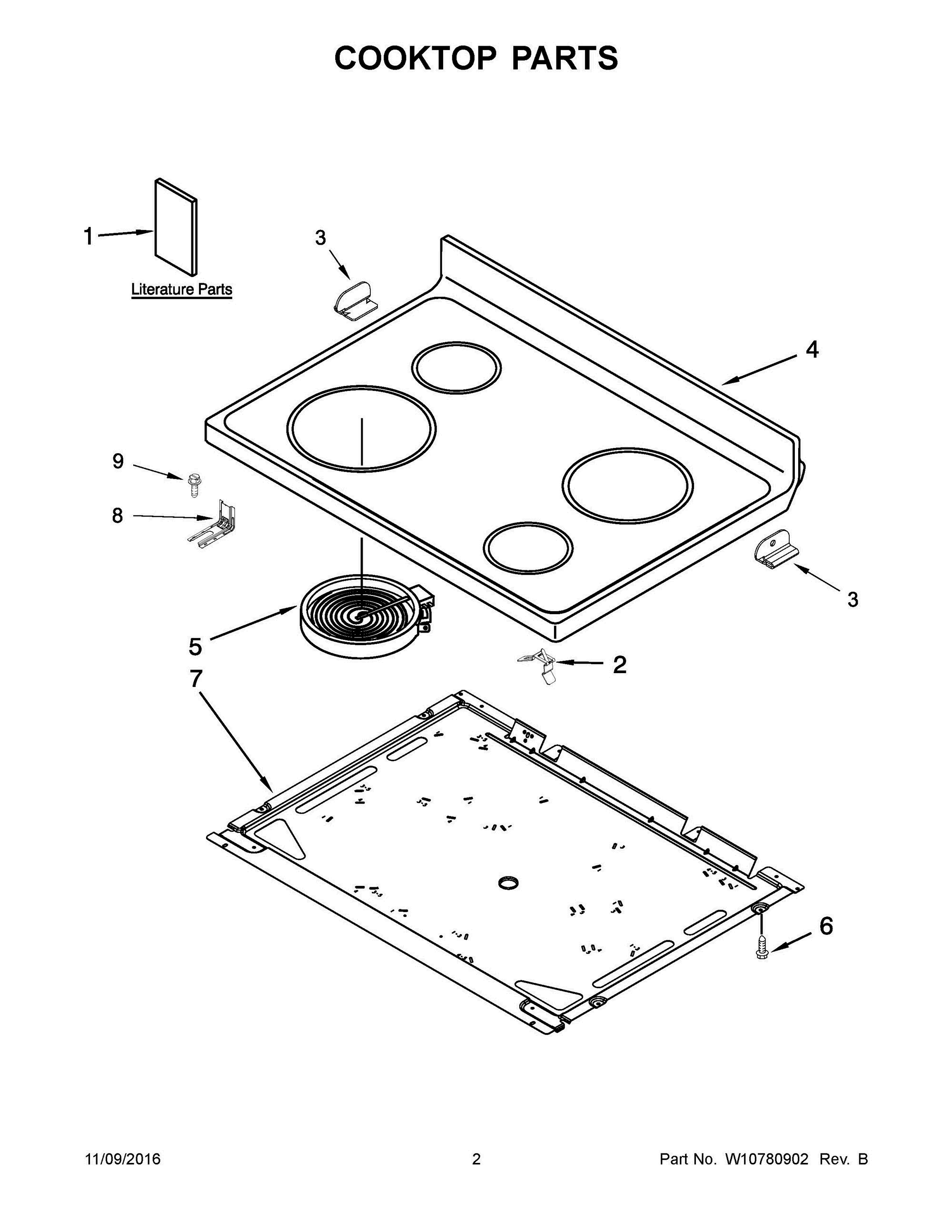 02 - COOKTOP PARTS Diagram and Parts List for YWFE515S0EB0  Whirlpool Range