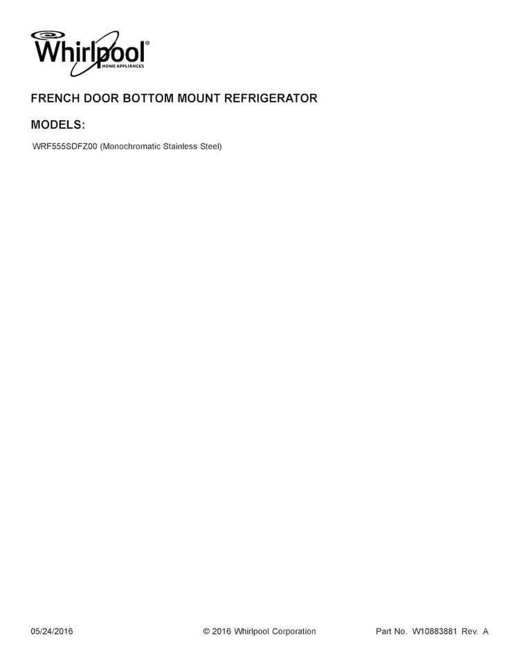 Cover Sheet Diagram and Parts List for WRF555SDFZ00  Whirlpool Refrigerator