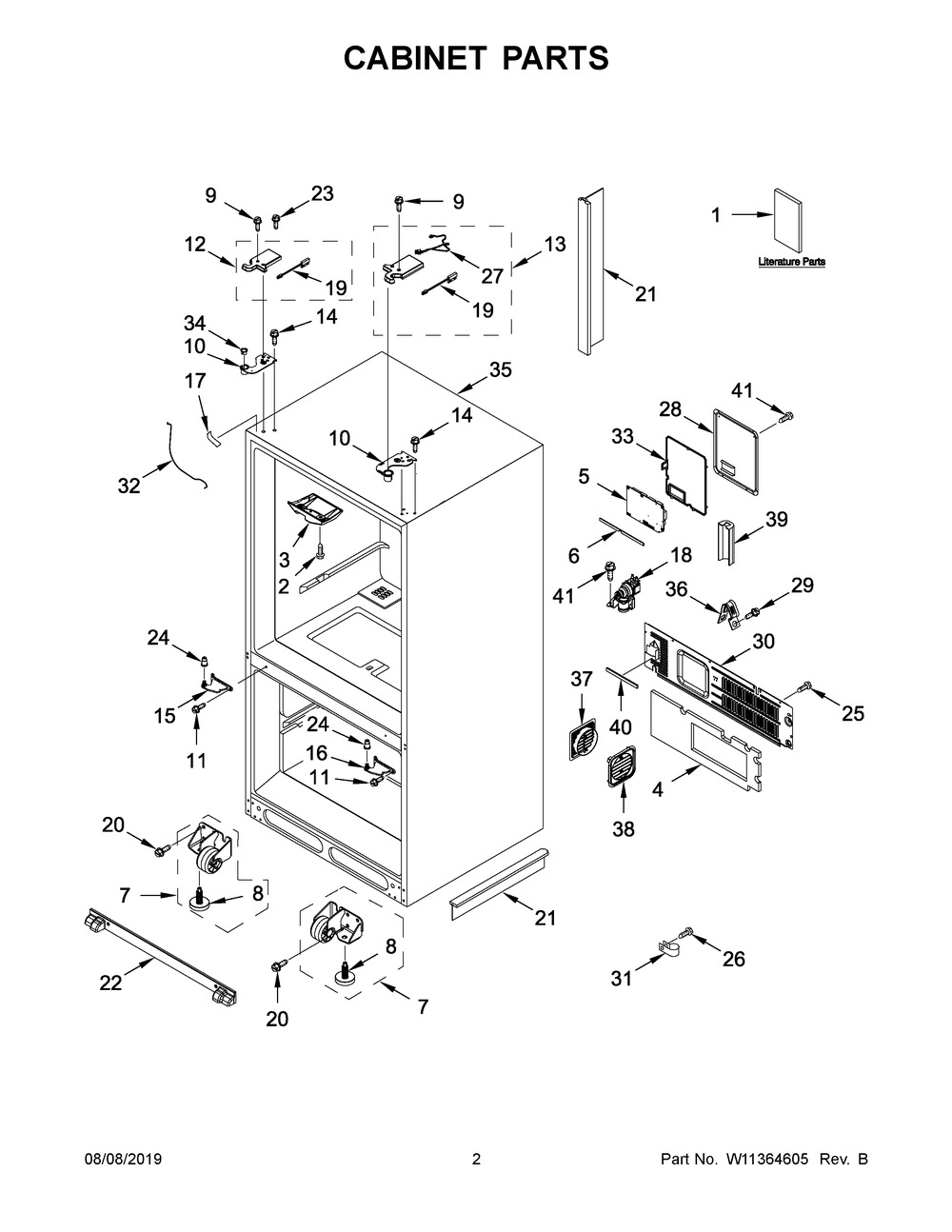 Cabinet Parts Diagram and Parts List for WRF954CIHW01  Whirlpool Refrigerator