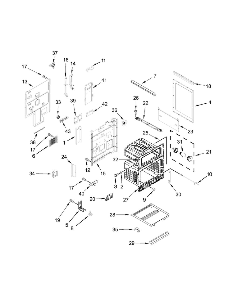 Chassis Parts Diagram and Parts List for KFDD500ESS01  KitchenAid Range
