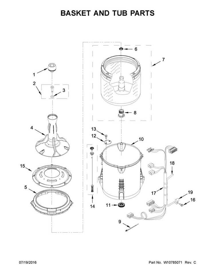 Basket And Tub Parts Diagram and Parts List for ITW4771EW0  Inglis Washer