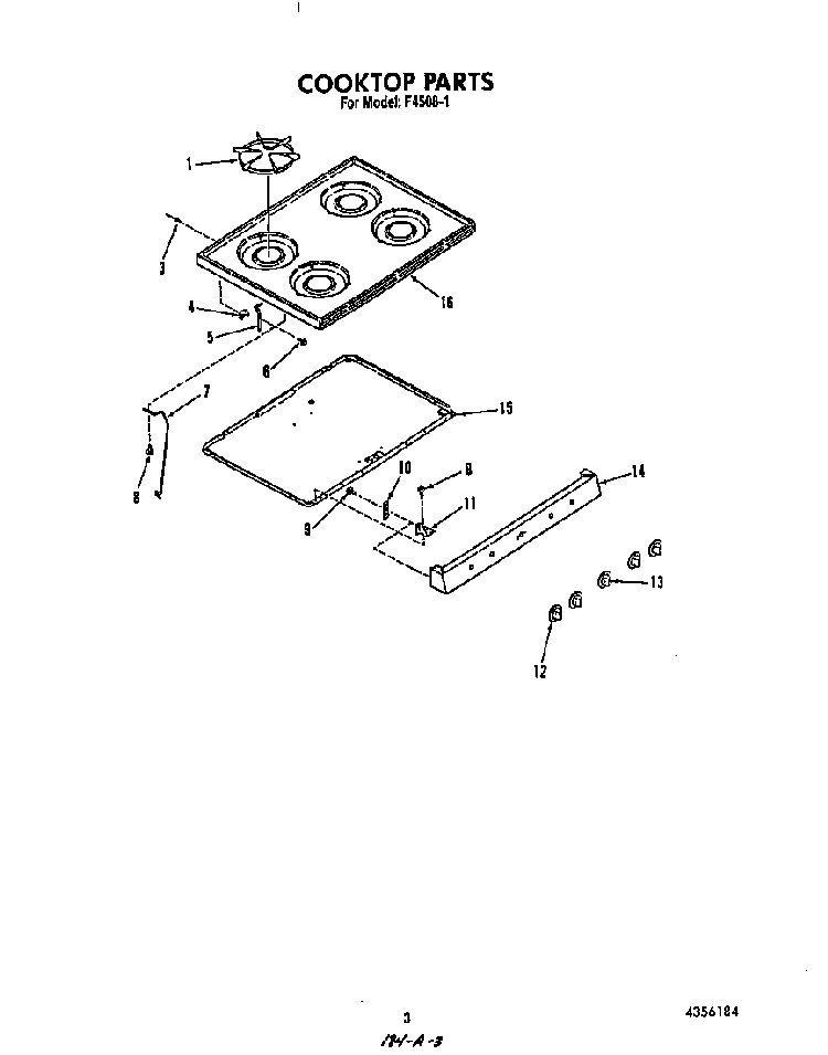 Cook Top Diagram and Parts List for F4508*1  Roper Range
