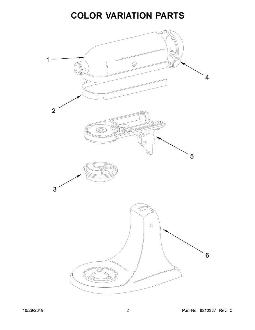 Color Variation Parts Diagram and Parts List for 5K45SSBBM4  Whirlpool Mixer