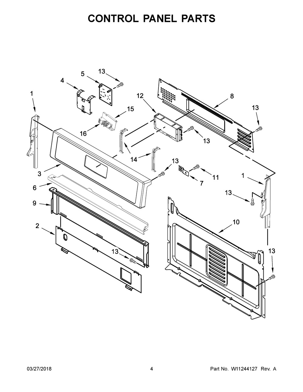 Control Panel Parts Diagram and Parts List for WFG510S0HB0  Whirlpool Range