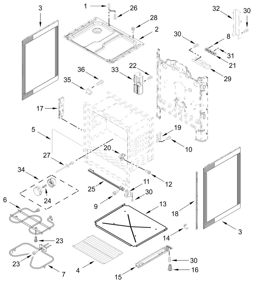 Chassis Parts Diagram and Parts List for VREW3162RW0  Whirlpool Range