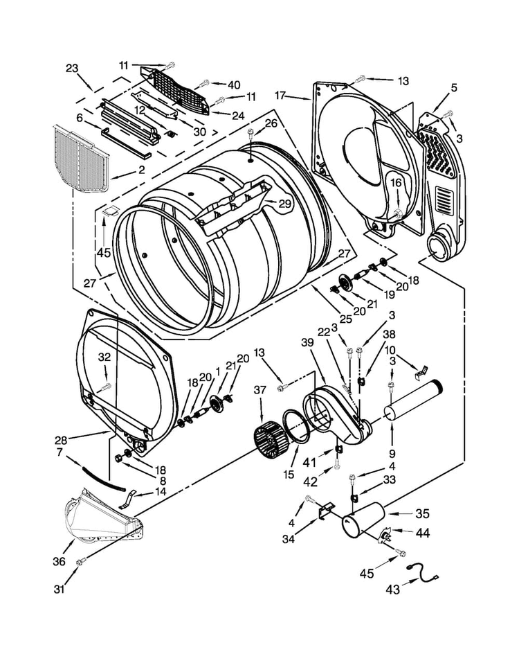 Bulkhead Parts Diagram and Parts List for 11077122310  Kenmore Dryer