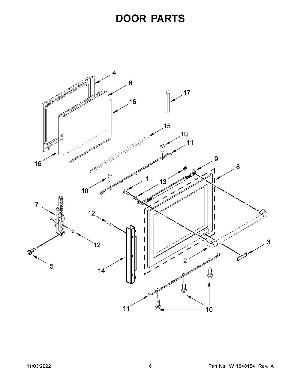 Door Parts Diagram and Parts List for KSDB900ESS8  KitchenAid Range