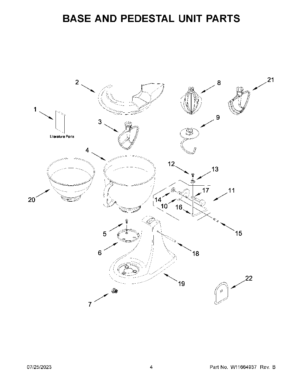 Base And Pedestal Unit Parts Diagram and Parts List for KSM195PSBM5  KitchenAid Mixer