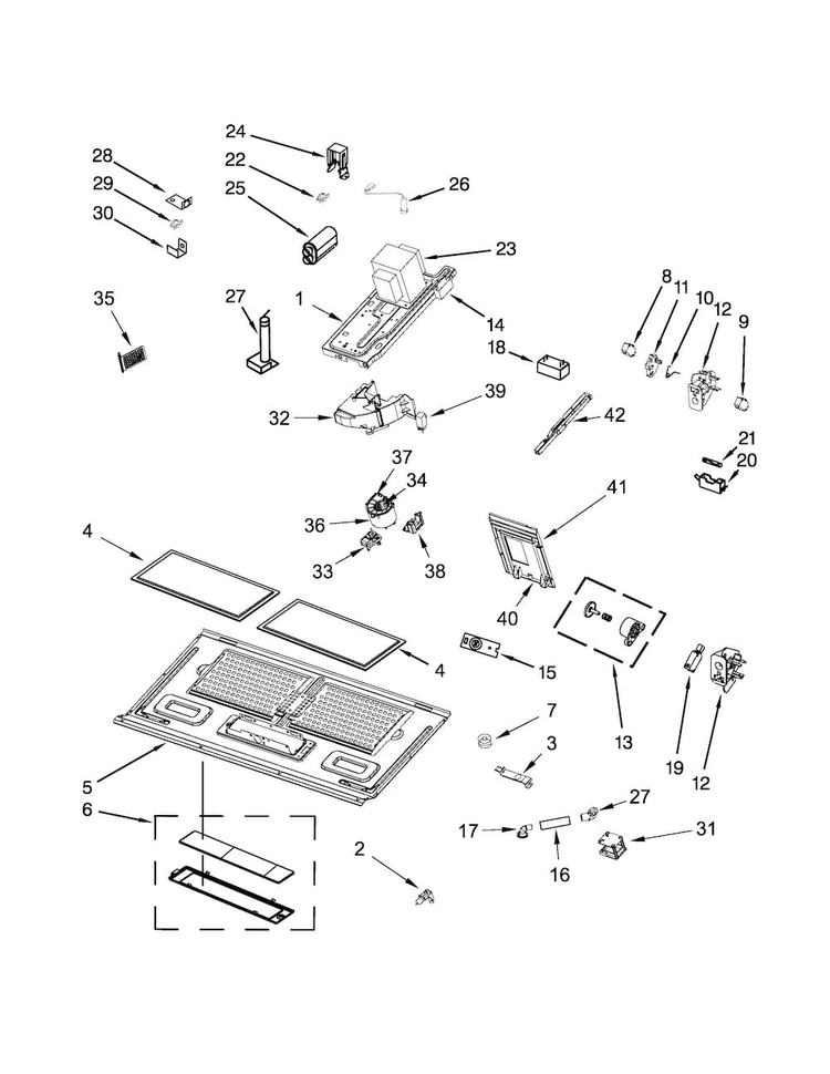 Interior And Ventilation Parts Diagram and Parts List for WMH76719CW1  Whirlpool Microwave