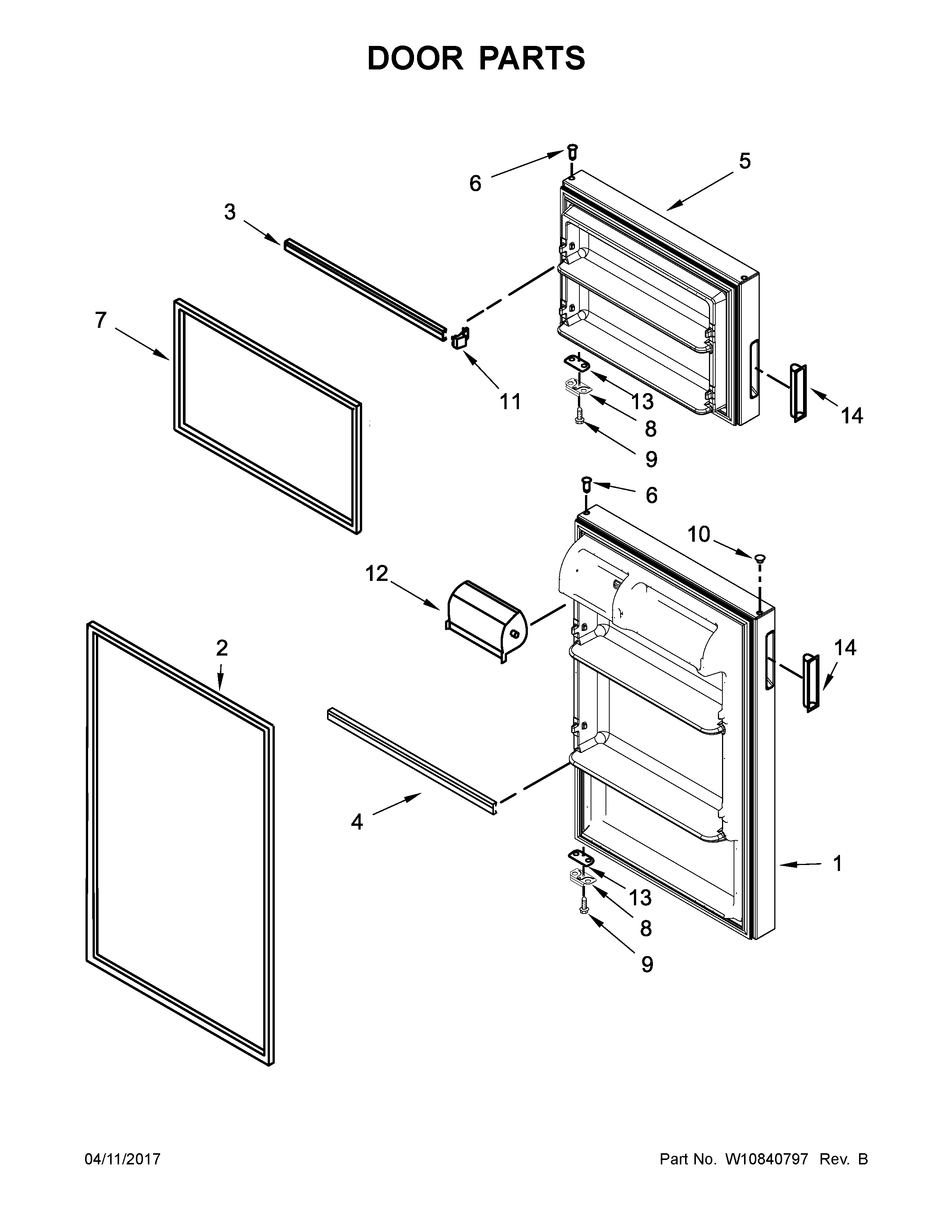 Door Parts Diagram and Parts List for IK4TXWFDW01  Whirlpool Refrigerator