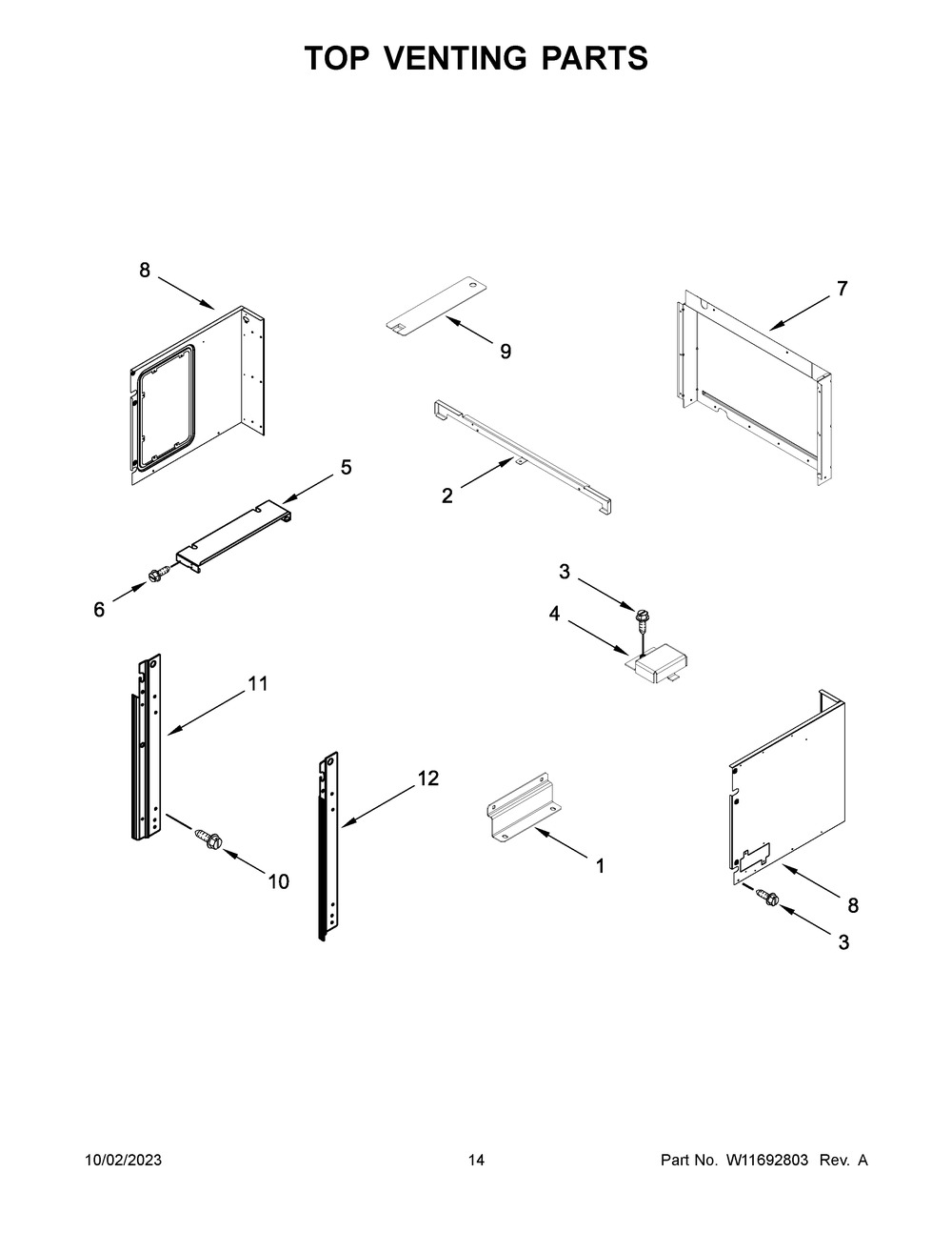 Top Venting Parts Diagram and Parts List for WOEC3030LS01  Whirlpool Microwave Oven Combo