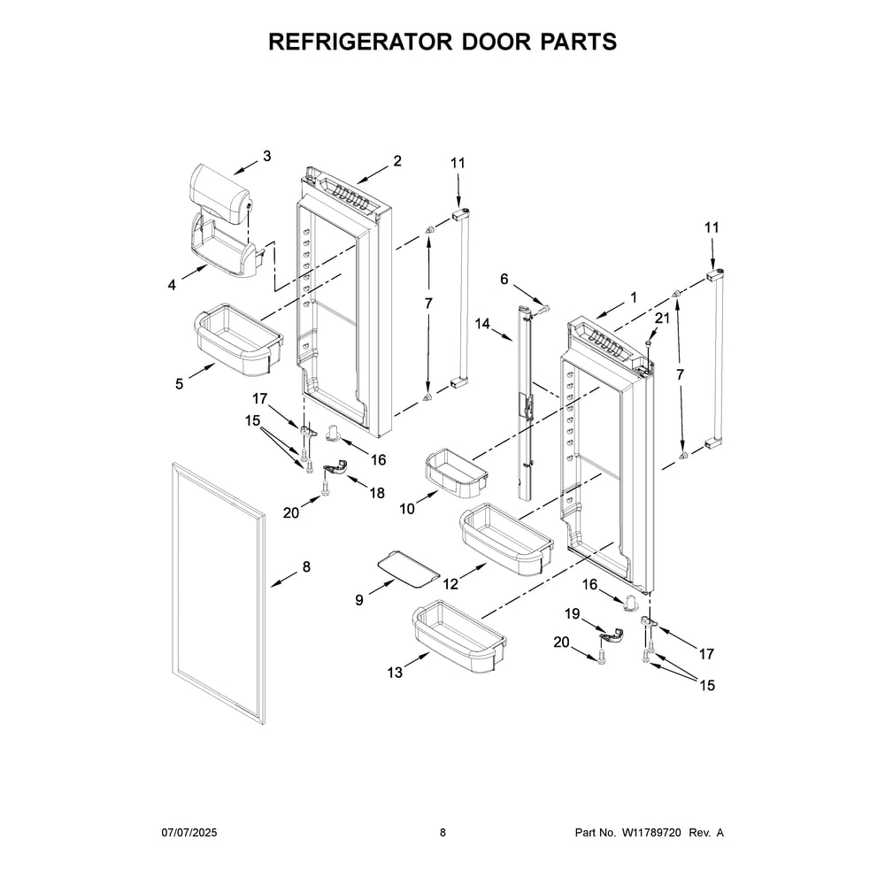 Refrigerator Door Parts Diagram and Parts List for KRFF302ESS09  KitchenAid Refrigerator