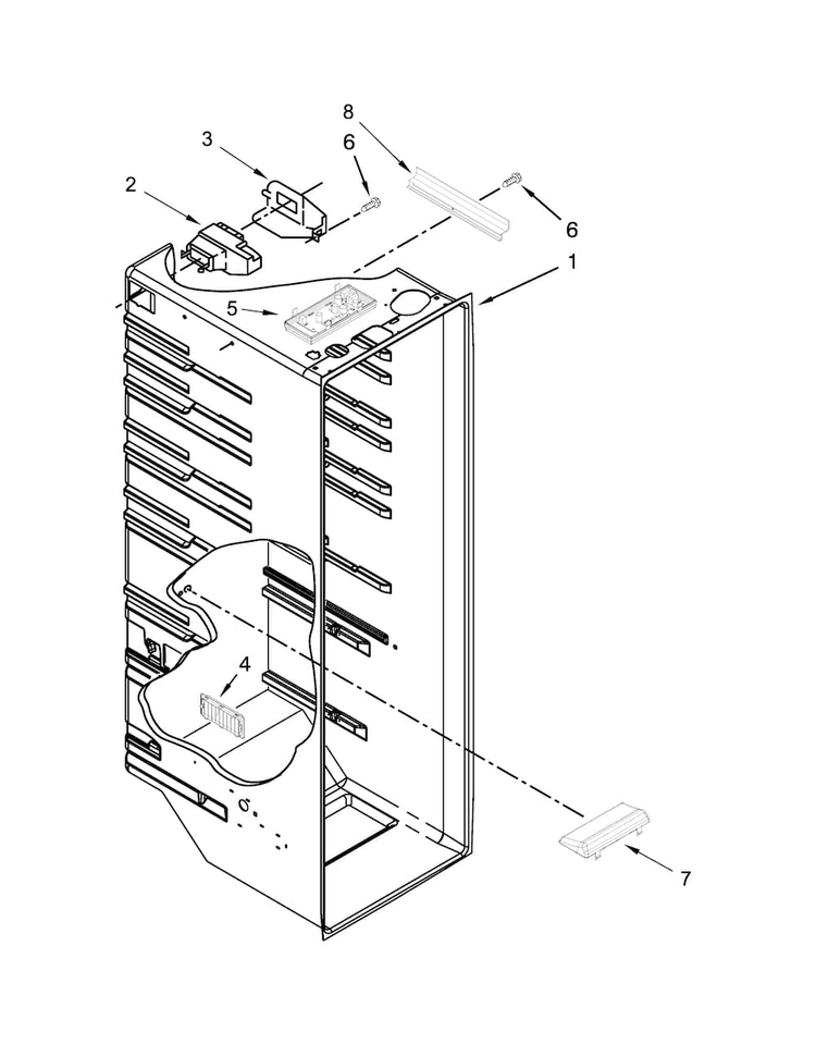 Refrigerator Liner Parts Diagram and Parts List for WRS325FNAE00  Whirlpool Refrigerator