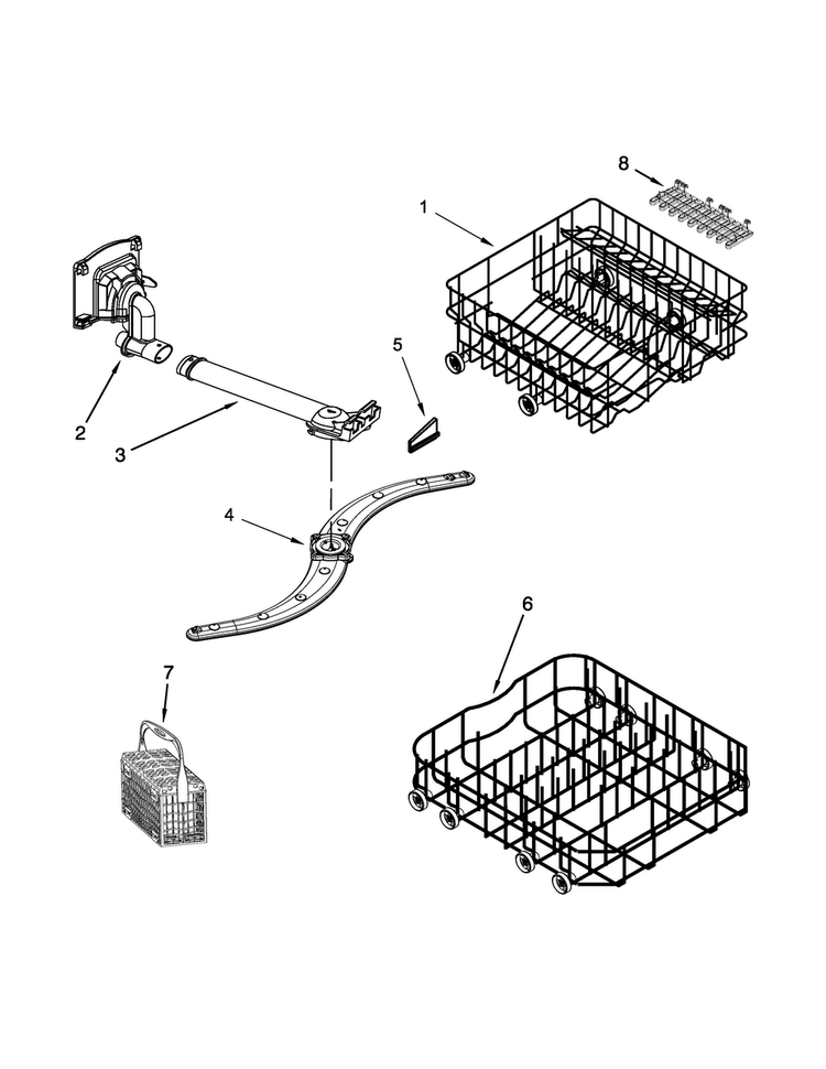 Dishrack Parts Diagram and Parts List for UDT555SBDP0  Whirlpool Dishwasher