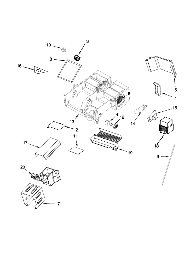 Air Flow Parts Diagram and Parts List for WMH73521CB0  Whirlpool Microwave