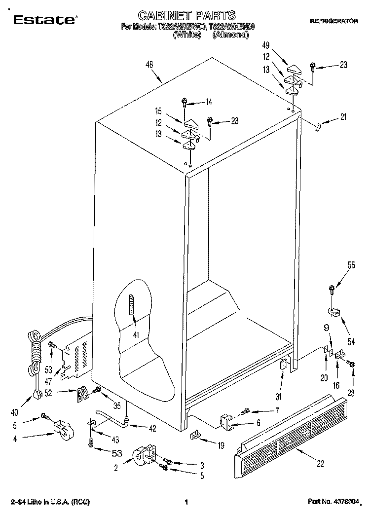 CABINET Diagram and Parts List for TS22AWXBN00  Whirlpool Refrigerator