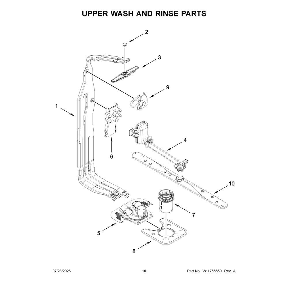 Upper Wash And Rinse Parts Diagram and Parts List for KDTS324SPS0  KitchenAid Dishwasher