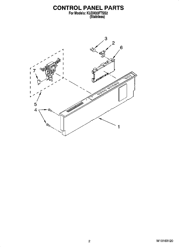 CONTROL PANEL PARTS Diagram and Parts List for KUDX03FTSS2  KitchenAid Dishwasher