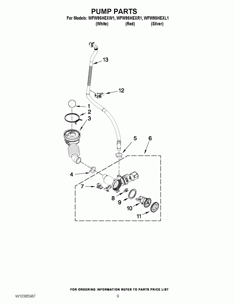PUMP PARTS Diagram and Parts List for WFW95HEXW1  Whirlpool Washer