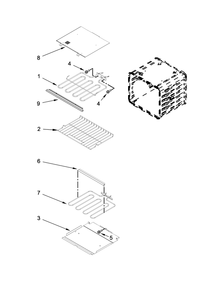 Internal Oven Parts Diagram and Parts List for KODT107ESS00  KitchenAid Wall Oven