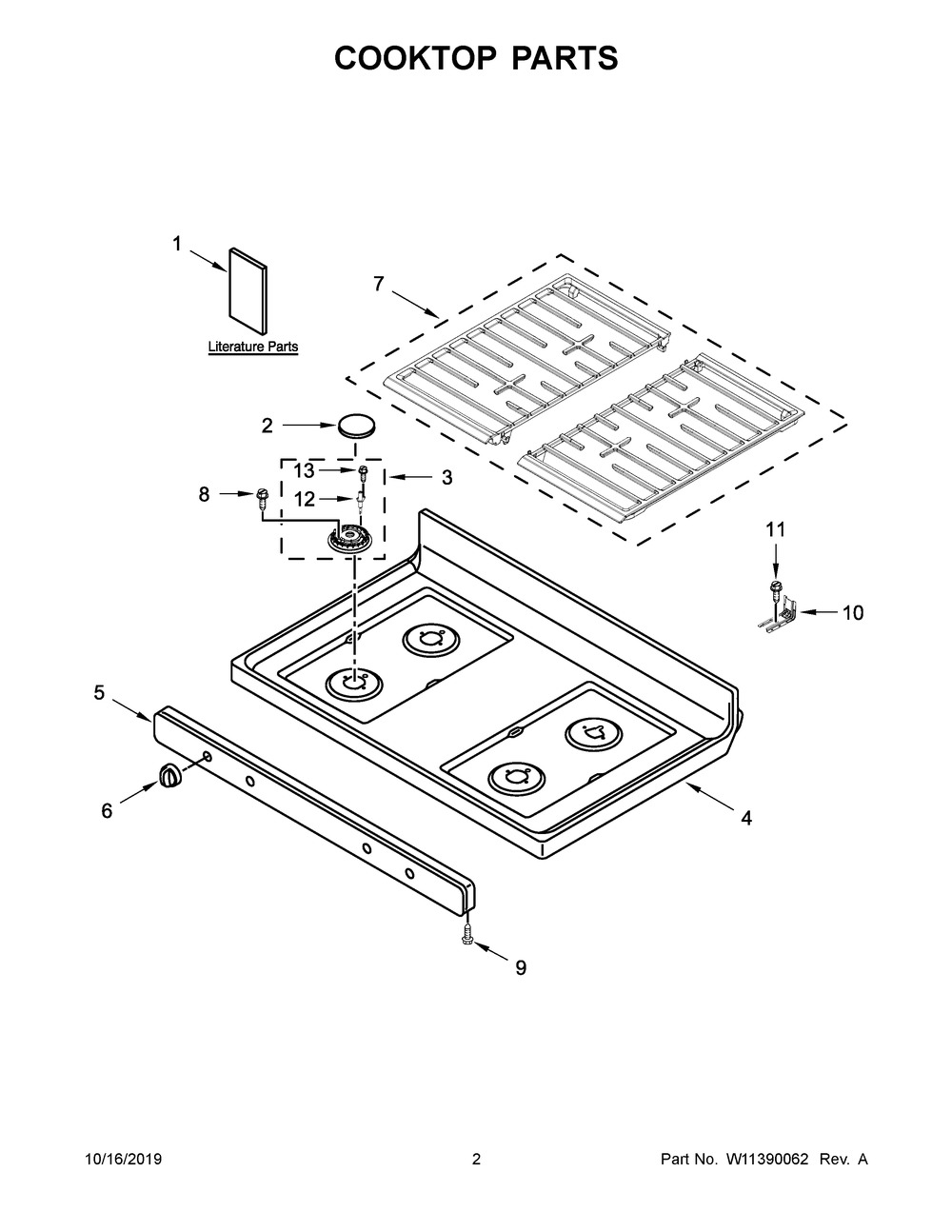 Cooktop Parts Diagram and Parts List for WFG515S0JS0  Whirlpool Range