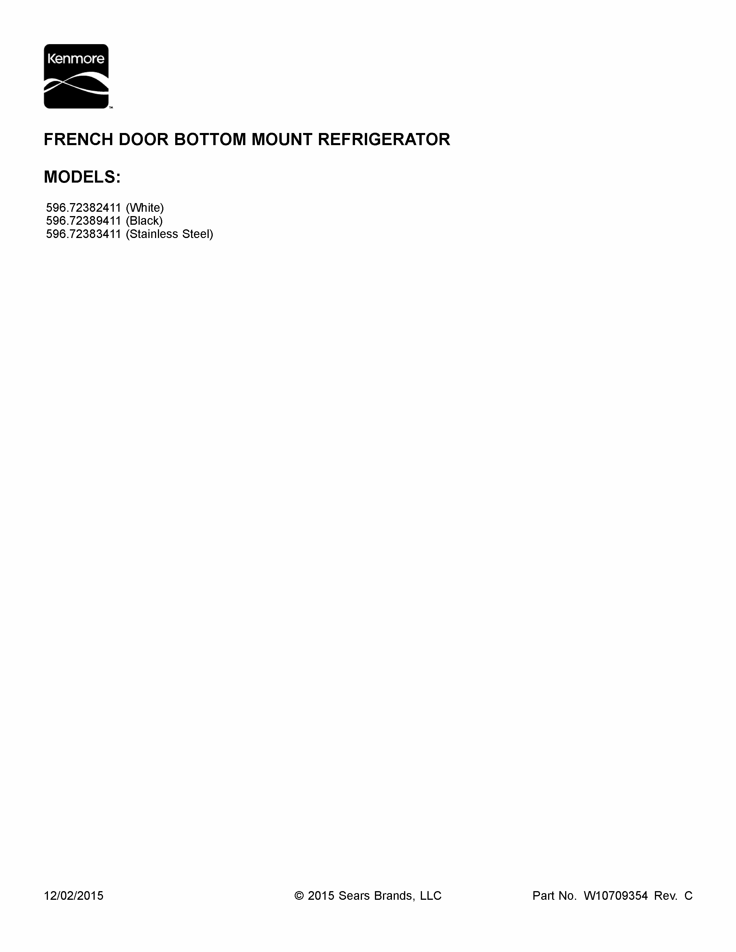 Cover Sheet Diagram and Parts List for 59672383411  Kenmore Refrigerator