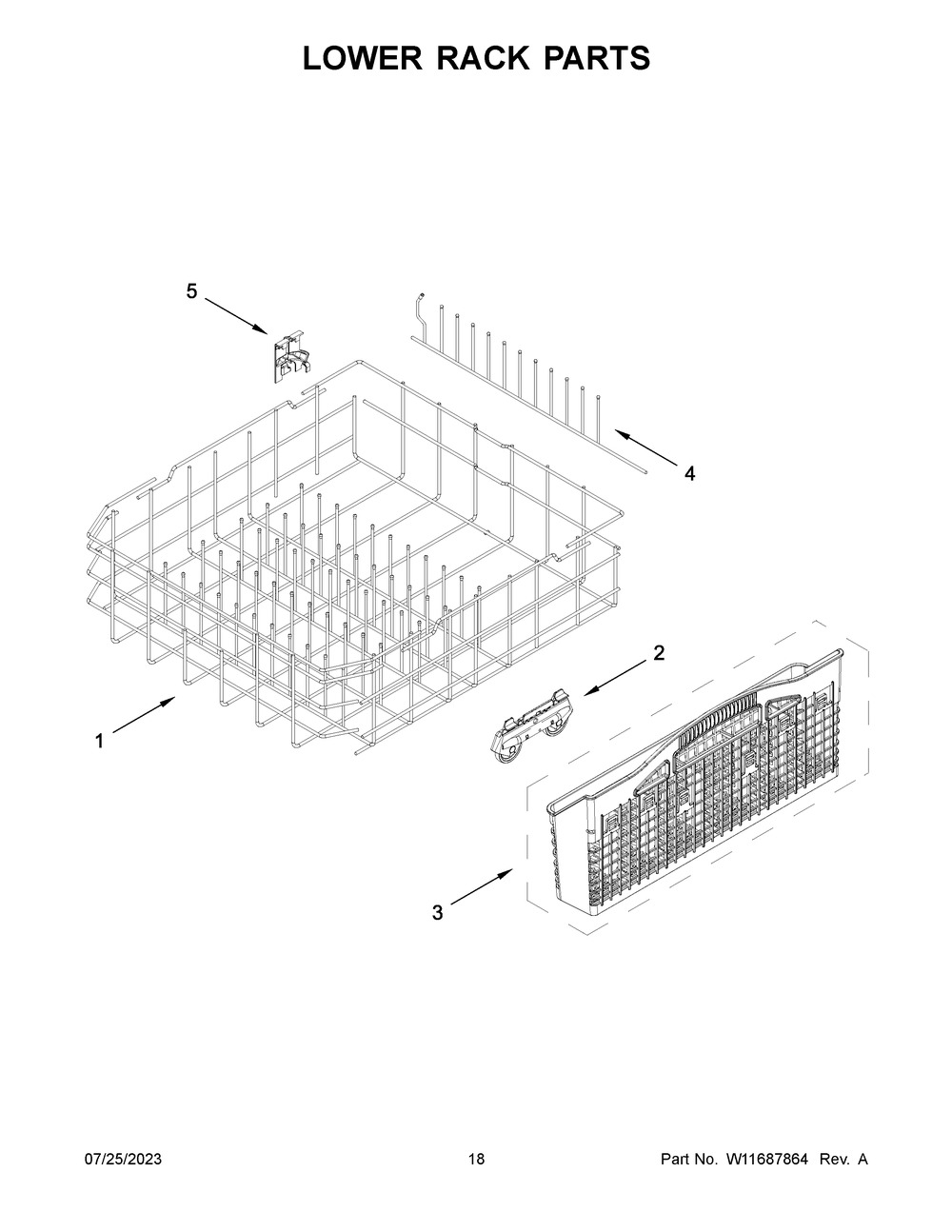 Lower Rack Parts Diagram and Parts List for WDT730HAMZ1  Whirlpool Dishwasher