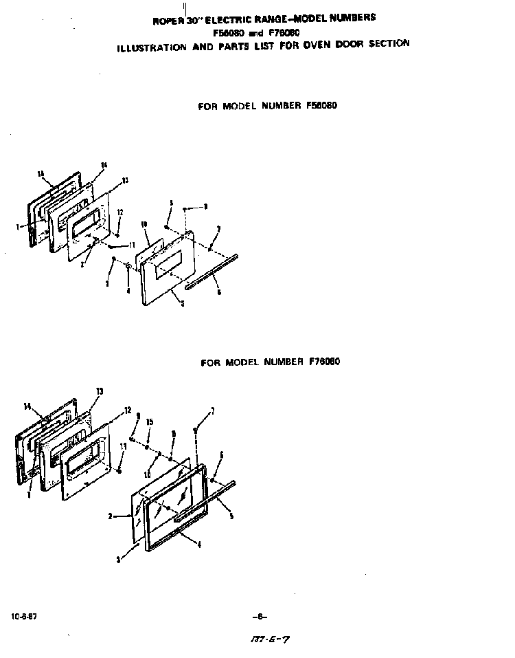 #f56080 Diagram and Parts List for F7608*0  Roper Range