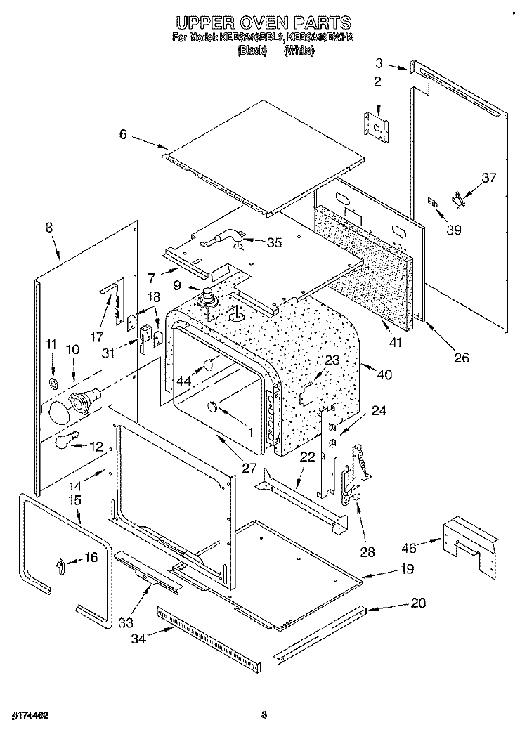 UPPER OVEN Diagram and Parts List for KEBS246BBL2  KitchenAid Wall Oven