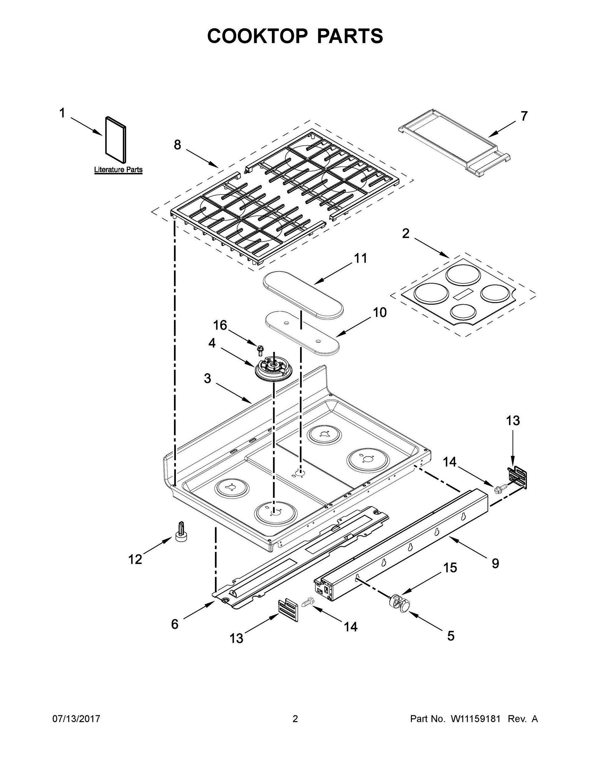 02 - COOKTOP PARTS Diagram and Parts List for KFGD500EBS00  Whirlpool Range