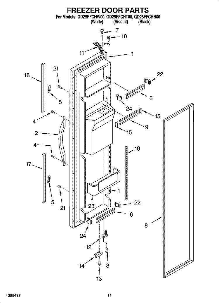 FREEZER DOOR PARTS Diagram and Parts List for GD25FFCHT00  Whirlpool Refrigerator