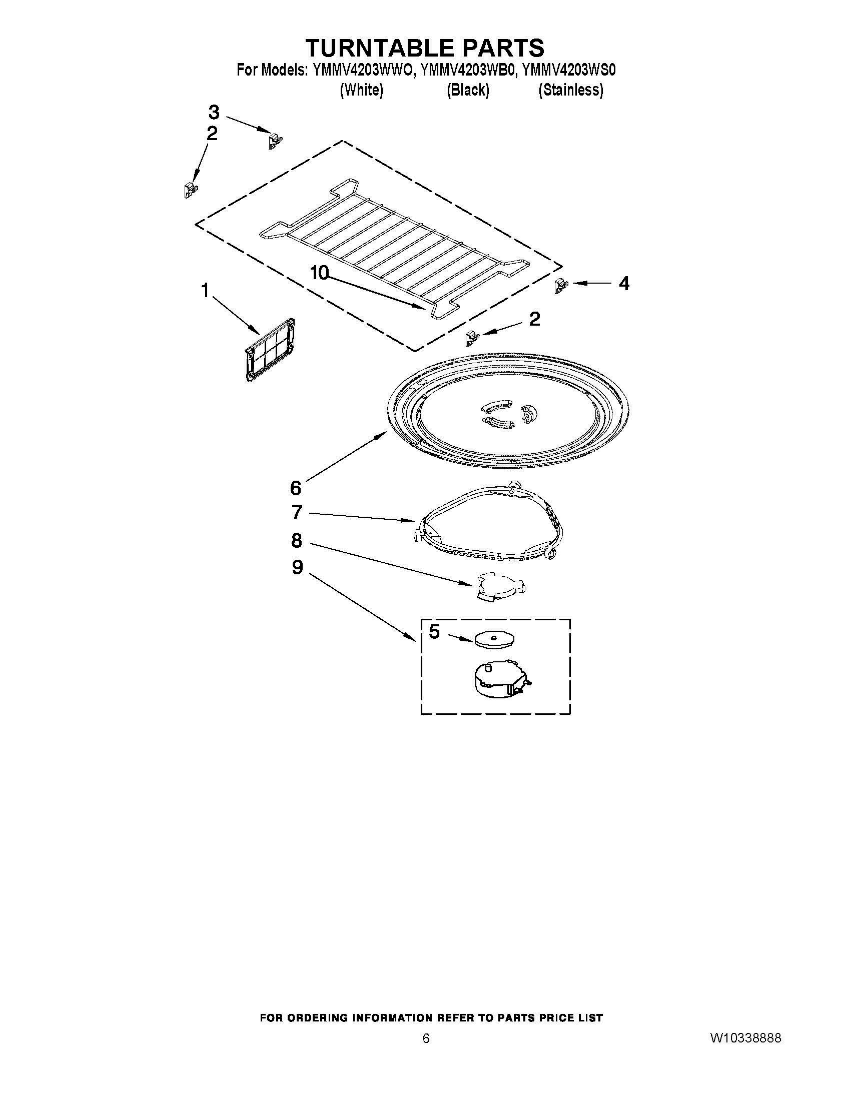 05 - TURNTABLE PARTS Diagram and Parts List for YMMV4203WS0  Whirlpool Microwave